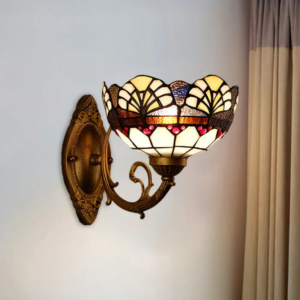 DecorBites™ Tiffany Gold Cut Glass Wall Sconce with Scalloped Dome and Mermaid Arm