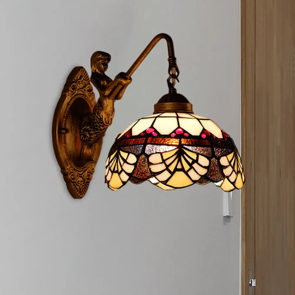 DecorBites™ Tiffany Gold Cut Glass Wall Sconce with Scalloped Dome and Mermaid Arm
