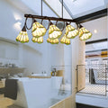 DecorBites™ Tiffany Style Beige Conical Island Lighting Fixture - 8-Light Stainless Glass Hanging Lamp for Dining Room