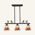 DecorBites™ Tiffany Style Black/Antique Brass Stainless Glass Pendant Light - 3 Lights Bell Island Chandelier with Sunflower Pattern