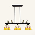 DecorBites™ Tiffany Style Dome Shade Island Lighting - 3-Head Antique Brass/Black Hanging Lamp with Bird Accent