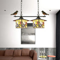 DecorBites™ Tiffany Style House-Shaped Island Light with Two Stainless Steel Heads and Art Glass in Stylish Beige