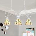 DecorBites™ Tiffany Style Island Pendant Light Kit with Stainless Glass Cone Shades - Pink/White, 3 Heads, Leaf Pattern