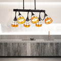 DecorBites™ Tiffany Style Kitchen Island Lighting: Dome Shade Hanging Lamp with Blue/Orange & Yellow Stainless Glass (6/10 Lights)