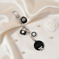 Fashion Keychain Bag Clip with Black and White Camellia Charms, Stylish Accessory