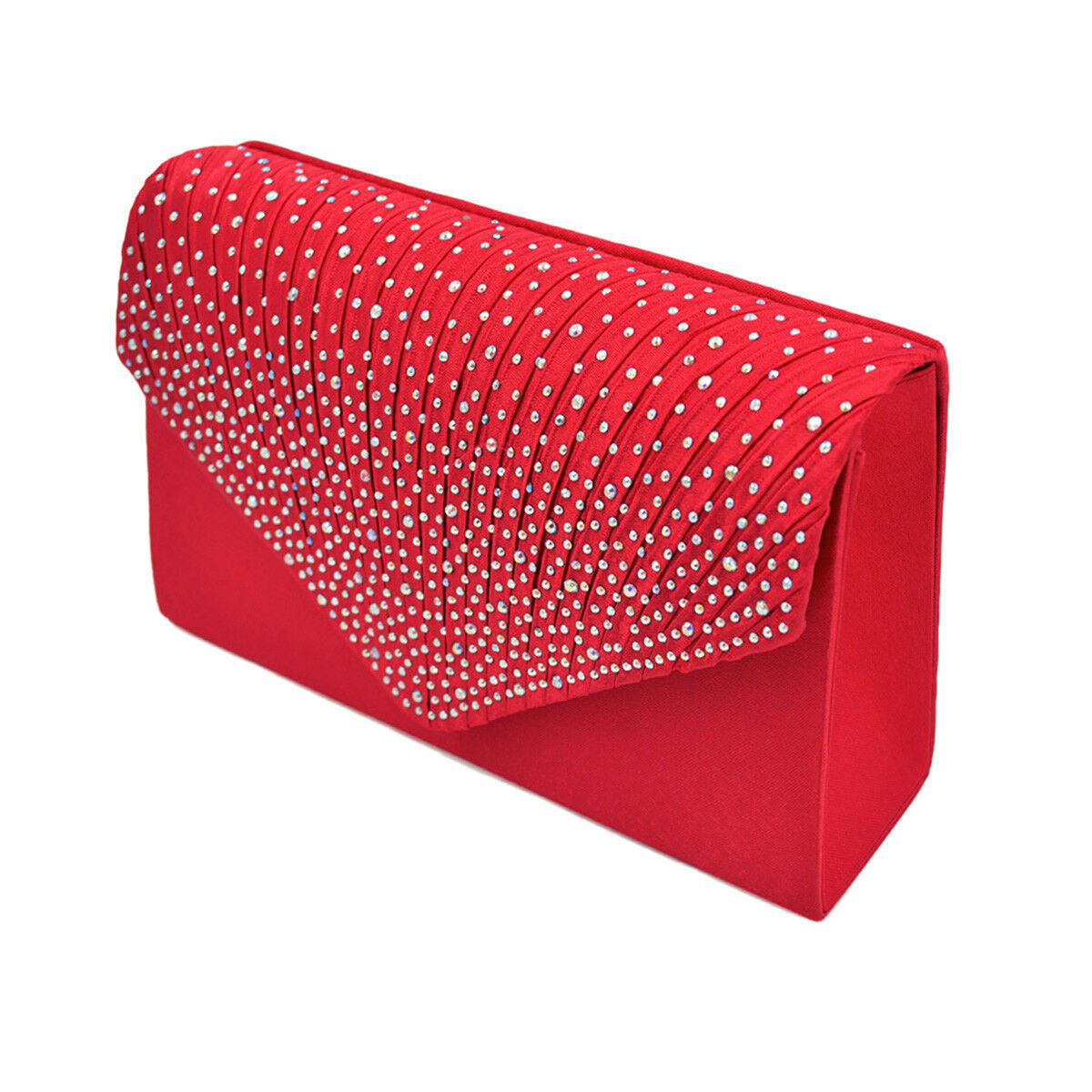 Women’s Red Ruched Rhinestone Clutch Bag – Stylish Statement Evening Handbag