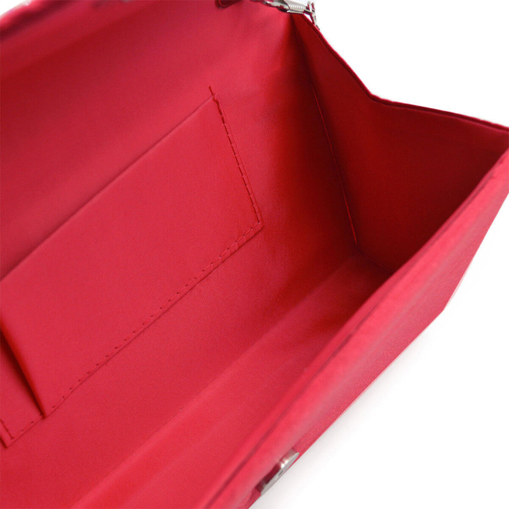 Women’s Red Ruched Rhinestone Clutch Bag – Stylish Statement Evening Handbag