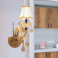 DecorBites™ Traditional Amber Glass Candle Wall Sconce with Scalloped Fabric Shade - Bedroom Lighting