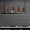 DecorBites™ Traditional Black Cylinder Island Light Fixture: Fabric Pendant with Metal Linear Shelf - 4-Bulb Dining Room Hanging
