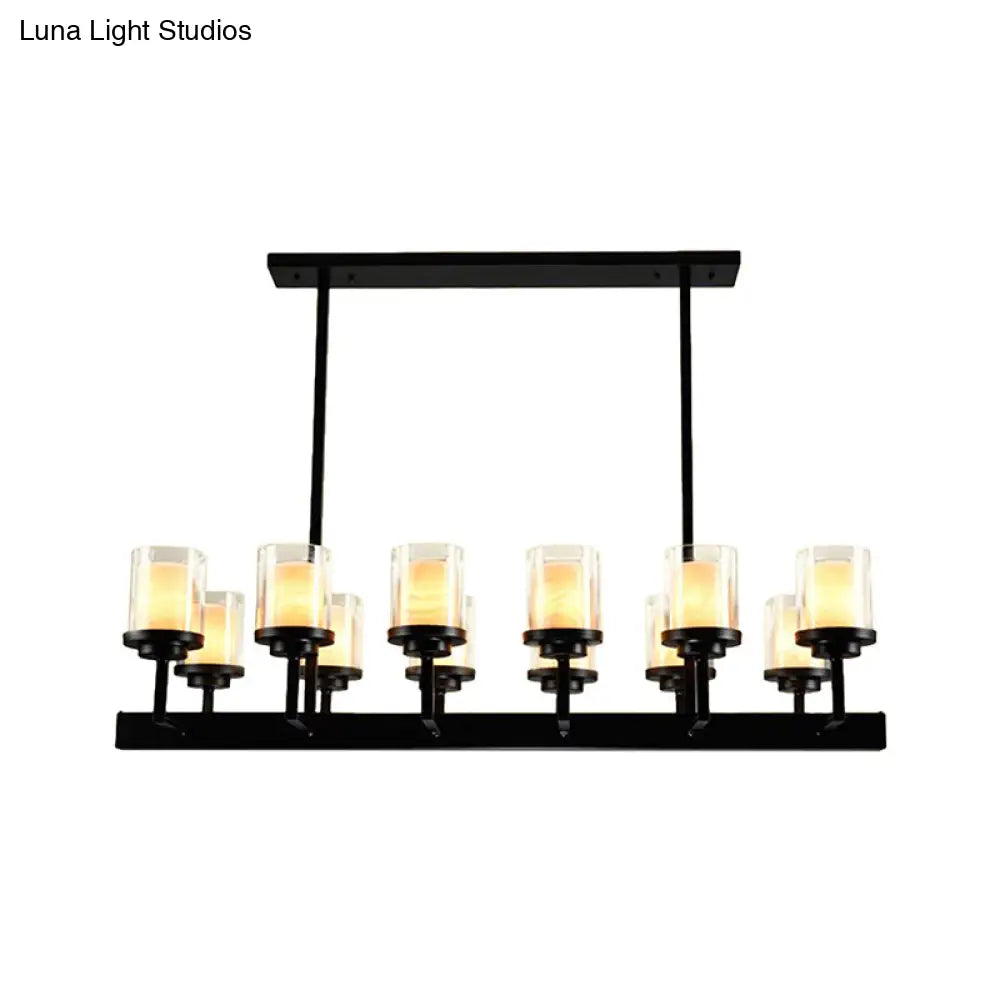 DecorBites™ Traditional Black Cylinder Island Pendant Light with 8/12 Clear Glass Bulbs - Dining Room Lighting Fixture Kit
