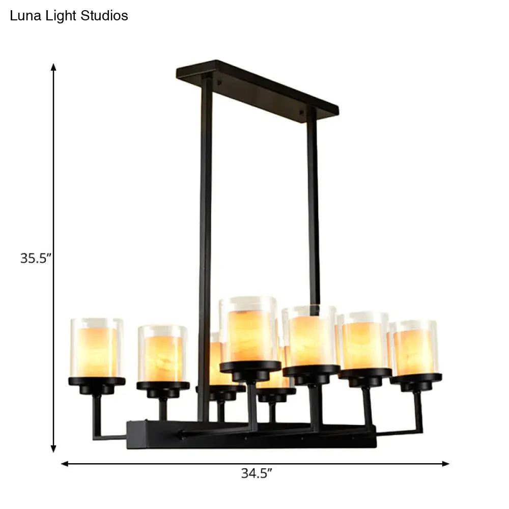 DecorBites™ Traditional Black Cylinder Island Pendant Light with 8/12 Clear Glass Bulbs - Dining Room Lighting Fixture Kit