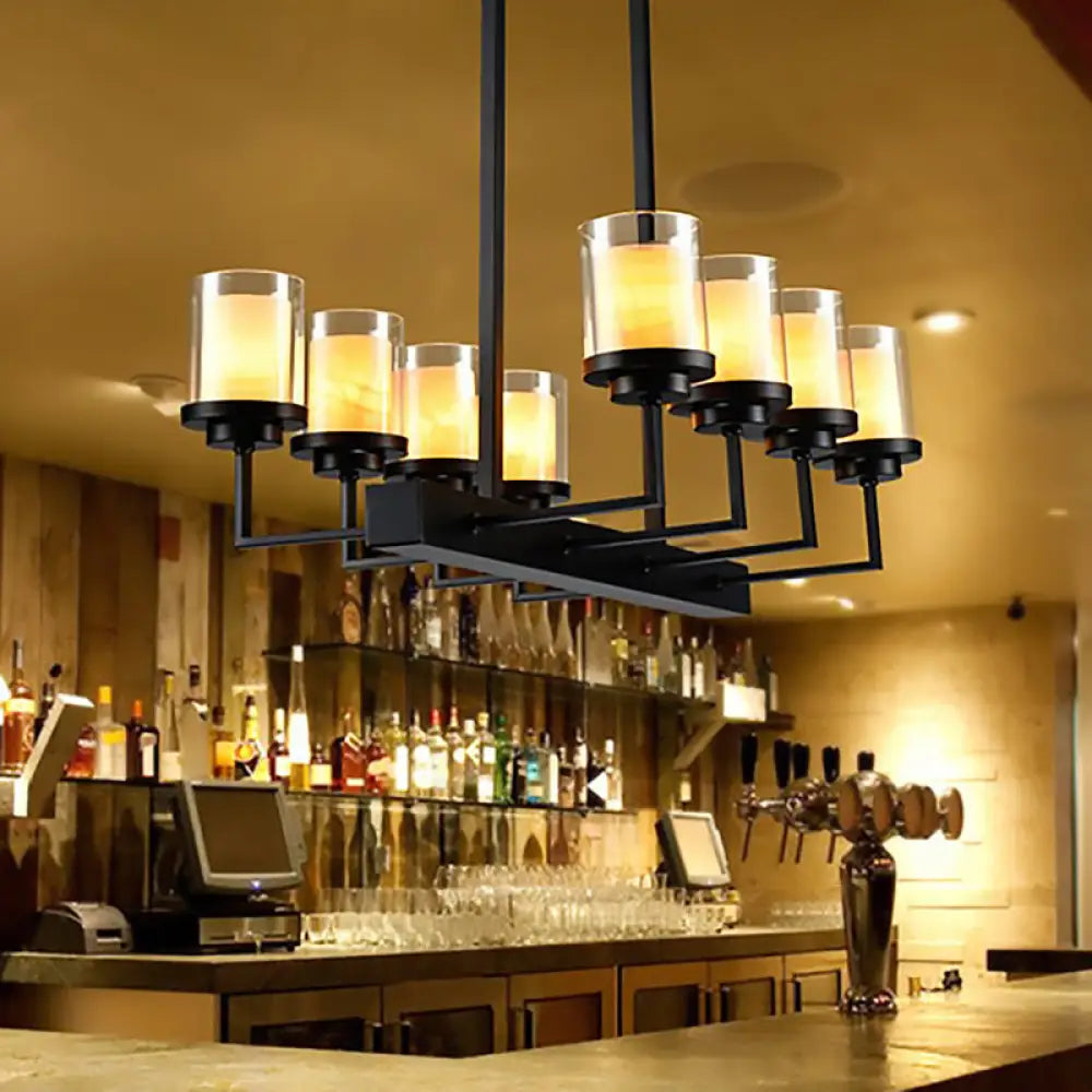 DecorBites™ Traditional Black Cylinder Island Pendant Light with 8/12 Clear Glass Bulbs - Dining Room Lighting Fixture Kit