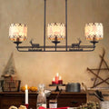 DecorBites™ Traditional Black Island Hanging Lamp with 3 Barrel Fabric Shades for Dining Room Lighting