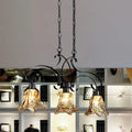 DecorBites™ Traditional Black Island Lamp with Amber Glass, Floral Design, and 3 Down Lighting Pendants for Dining Room