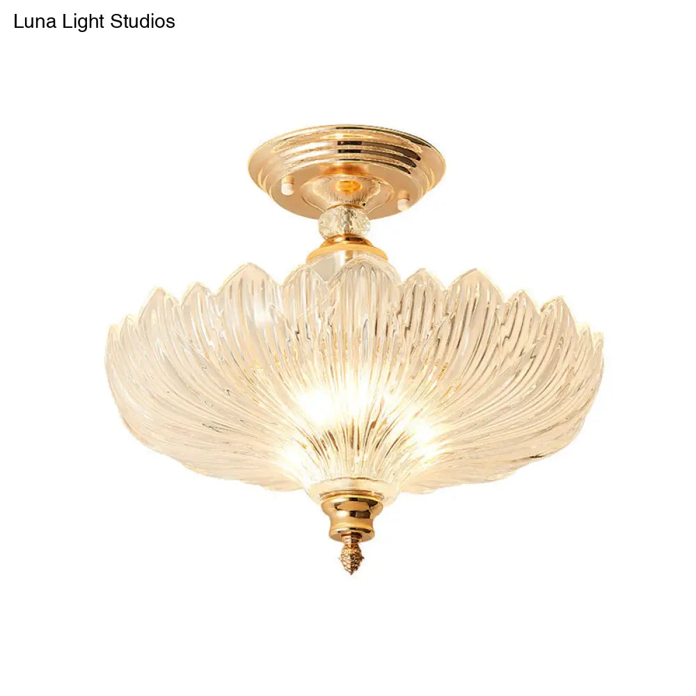 DecorBites™ Traditional Crystal Ceiling Light with Scalloped Design and 3 Lights in Black/Gold - Ideal for Dining Room (12"/16" Wide)