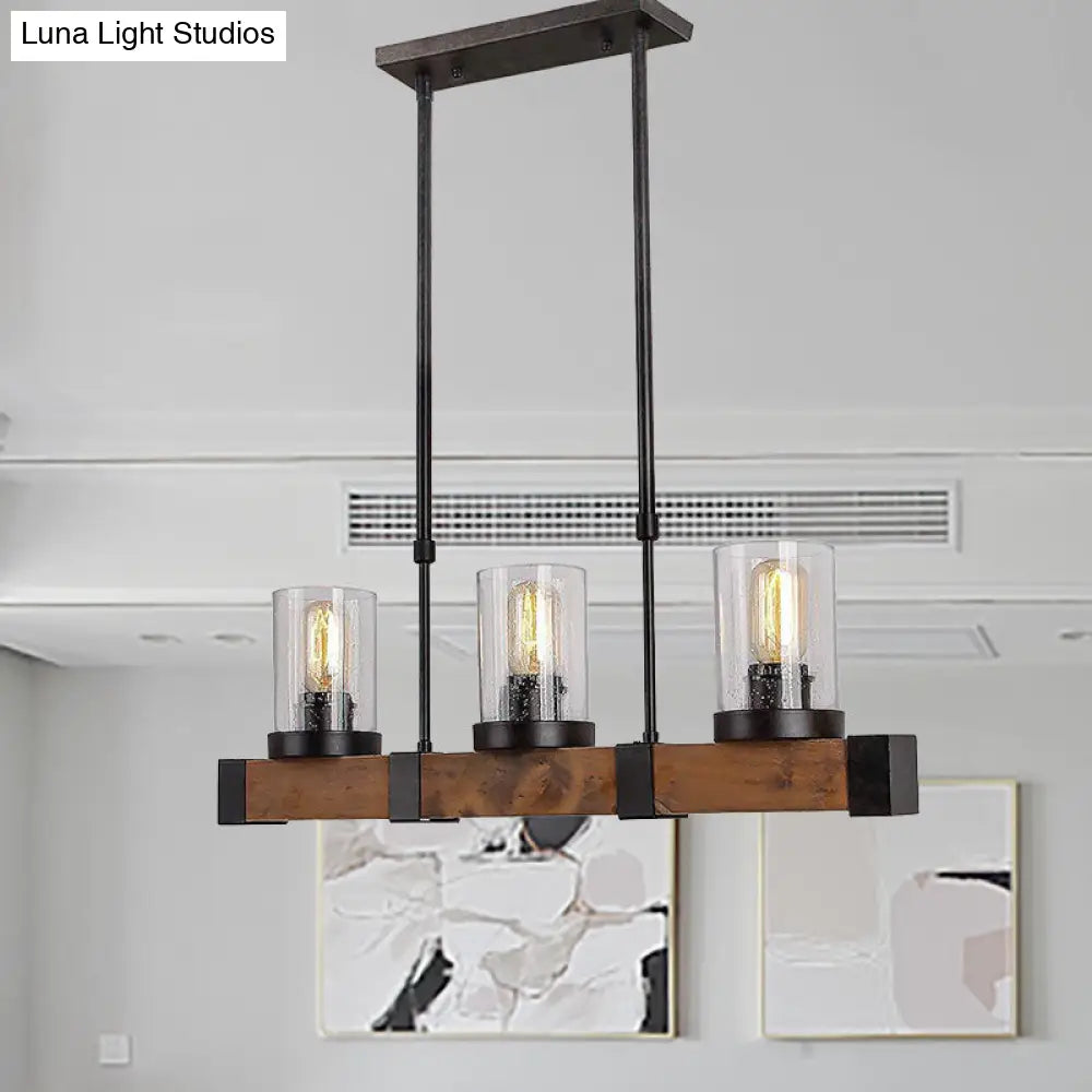 DecorBites™ Traditional Dining Room Pendant Light with Clear Glass Cylinder and Black Frame - 3/6 Lamp Options