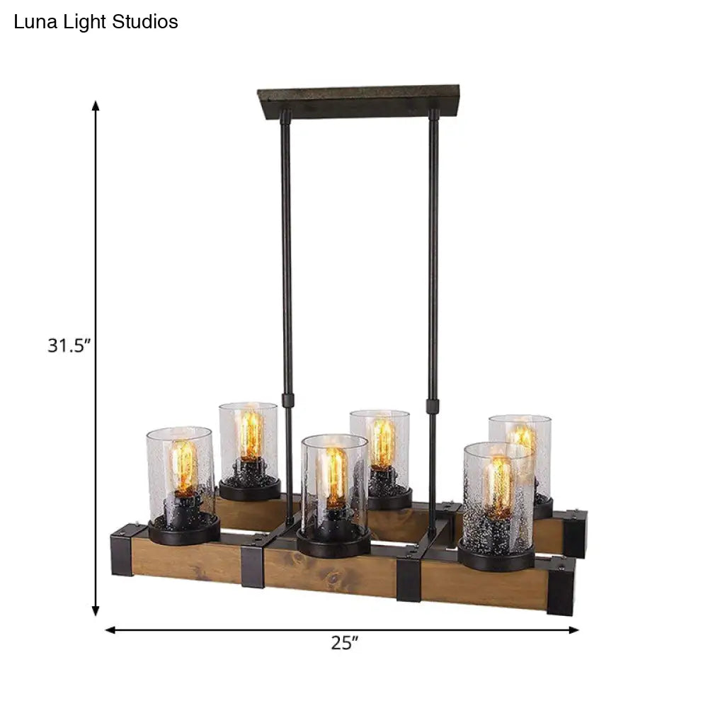 DecorBites™ Traditional Dining Room Pendant Light with Clear Glass Cylinder and Black Frame - 3/6 Lamp Options