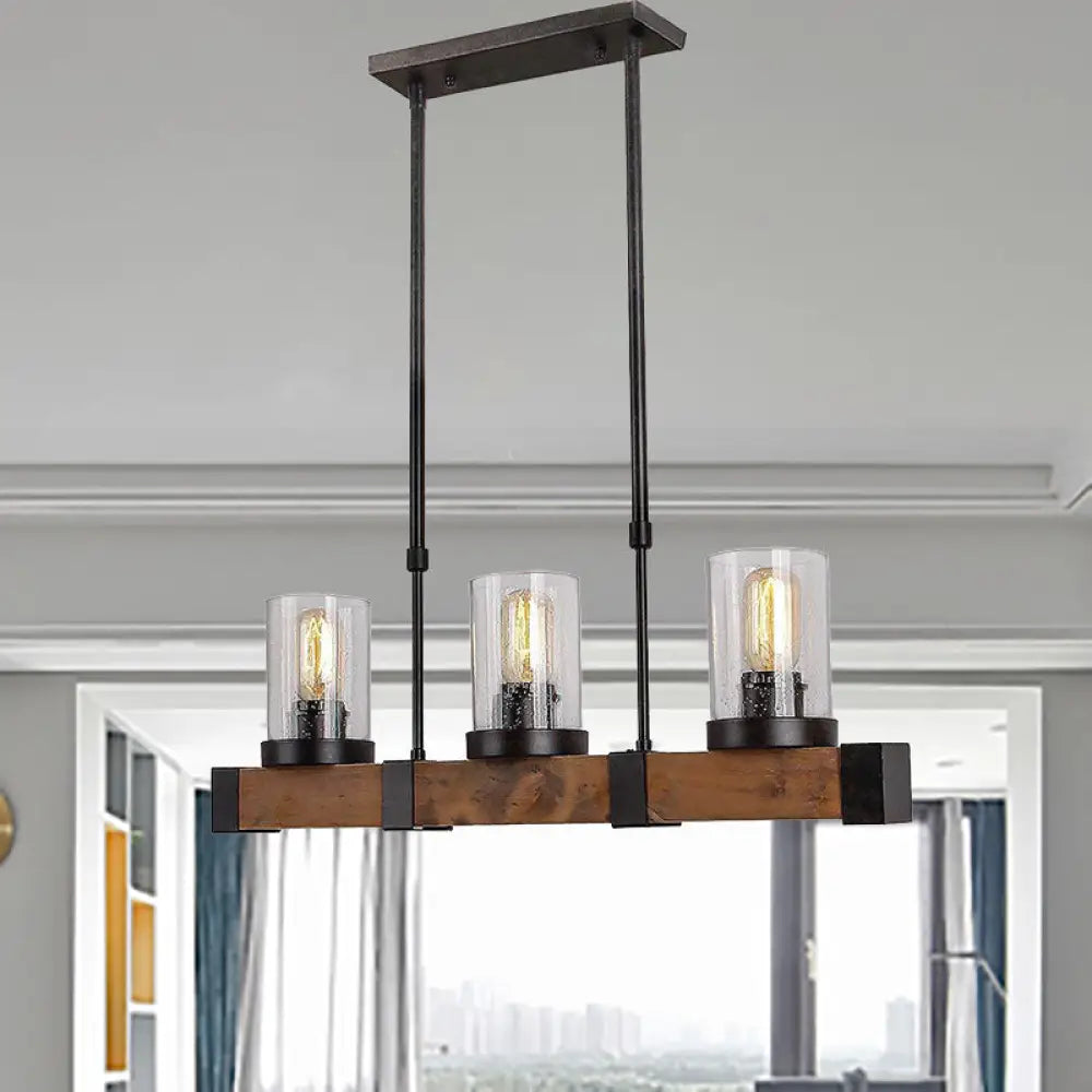 DecorBites™ Traditional Dining Room Pendant Light with Clear Glass Cylinder and Black Frame - 3/6 Lamp Options