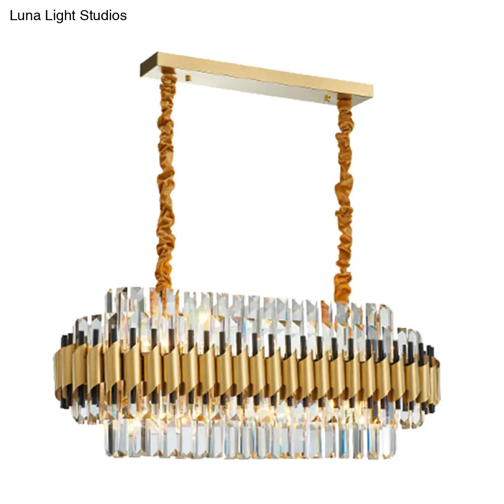 DecorBites™ Traditional Gold Rectangle-Cut Crystal Chandelier Light Kit - 10 Heads