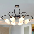 DecorBites™ Traditional Oval White Glass Semi Flush Mount Ceiling Light with 6/8 Lights - Black Finish for Living Room