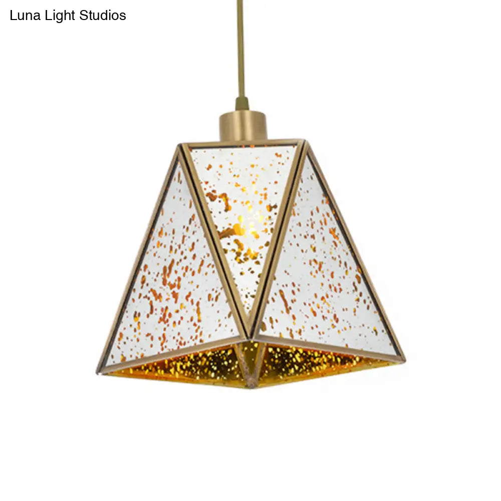 DecorBites™ Traditional Silver/Clear Glass Triangle Hanging Lamp for Living Room with 1 Bulb