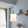 DecorBites™ Traditional White Glass Pendant Lamp with Ceramic Top for Restaurants - Tulip/Bell Style