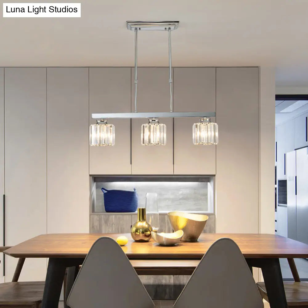 DecorBites™ Tri-Sided Crystal Rod Silver Pendant Light for Dining Room and Kitchen Island