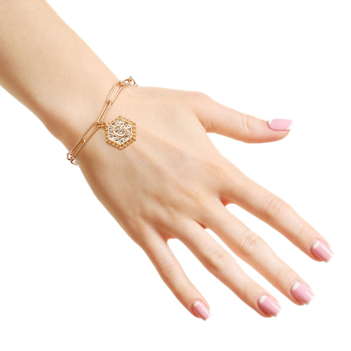 Initial Charm Bracelet Hexagon C Stylish Fashion Jewelry