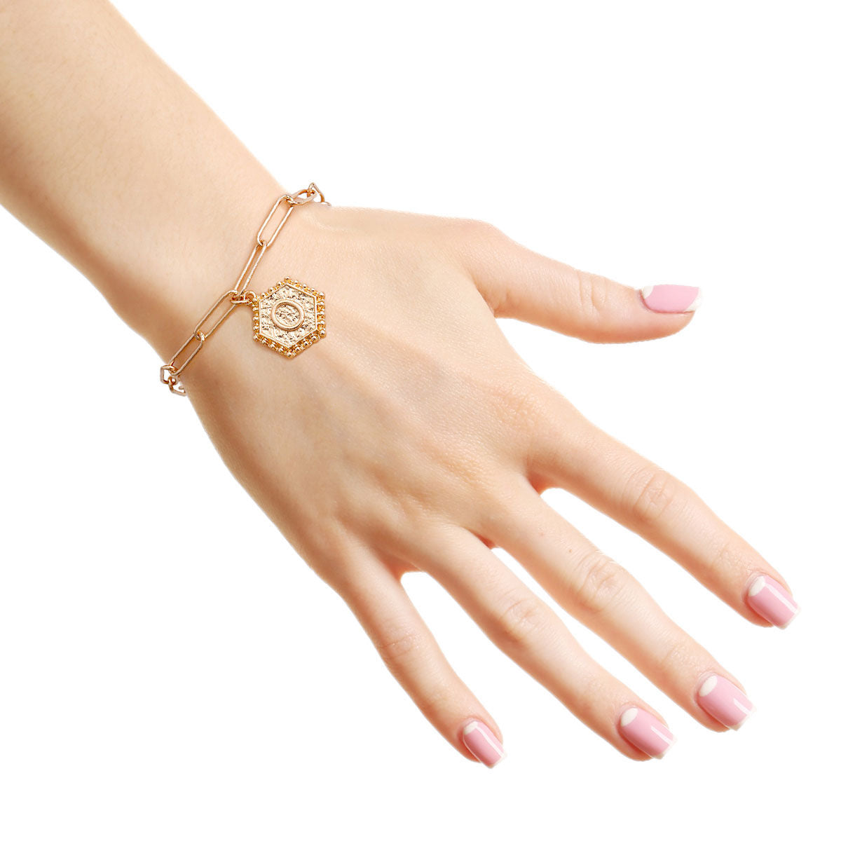 Charm Bracelet with O Hexagon Initial Pendant, Trendy Fashion Jewelry Accessory