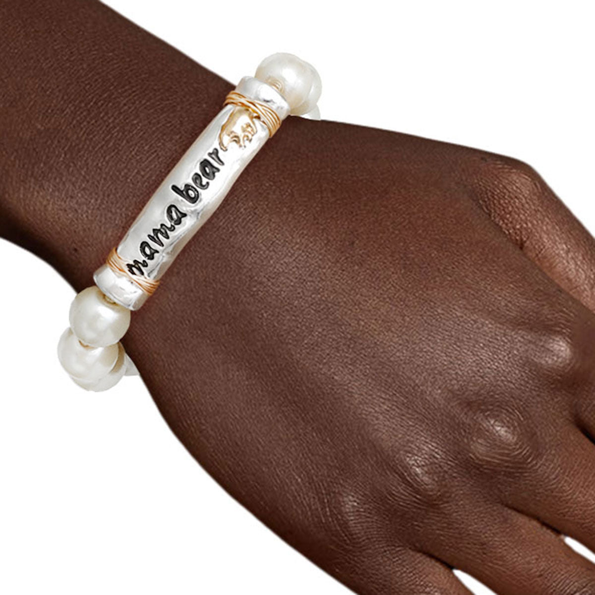 Bracelet Silver Pearl Mama Bear Stylish Jewelry Accessory