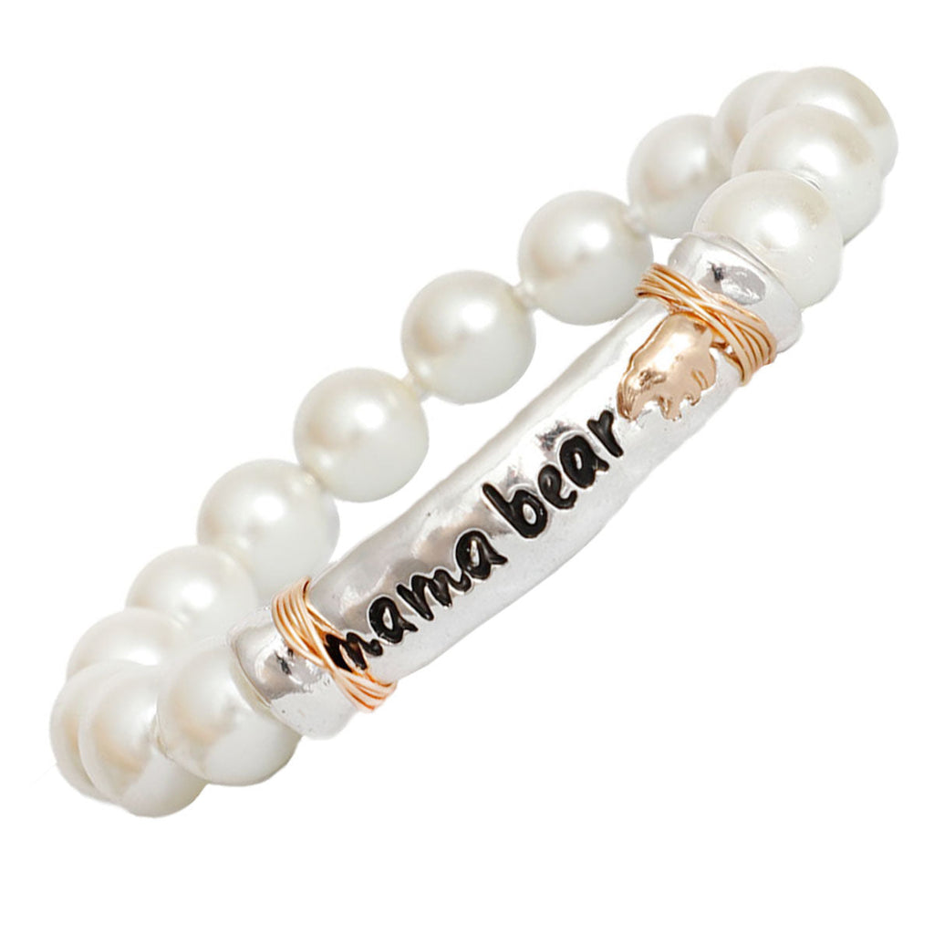 Bracelet Silver Pearl Mama Bear Stylish Jewelry Accessory