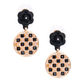 Statement Black Flower Checkerboard Earrings Stylish Fashion Jewelry