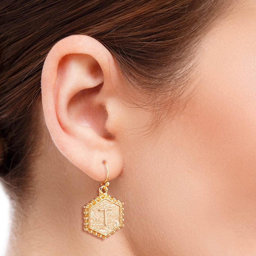 Initial T Hexagon Earrings Stylish Statement Jewelry