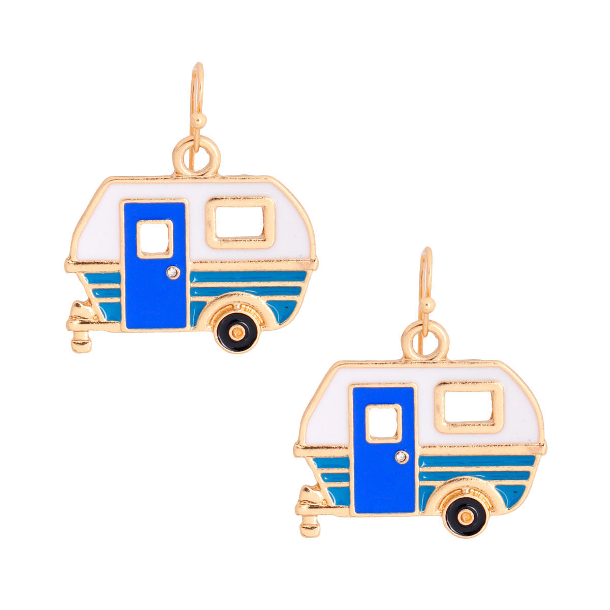 Statement Camper Earrings in Gold and Blue, Trendy Fashion Jewelry