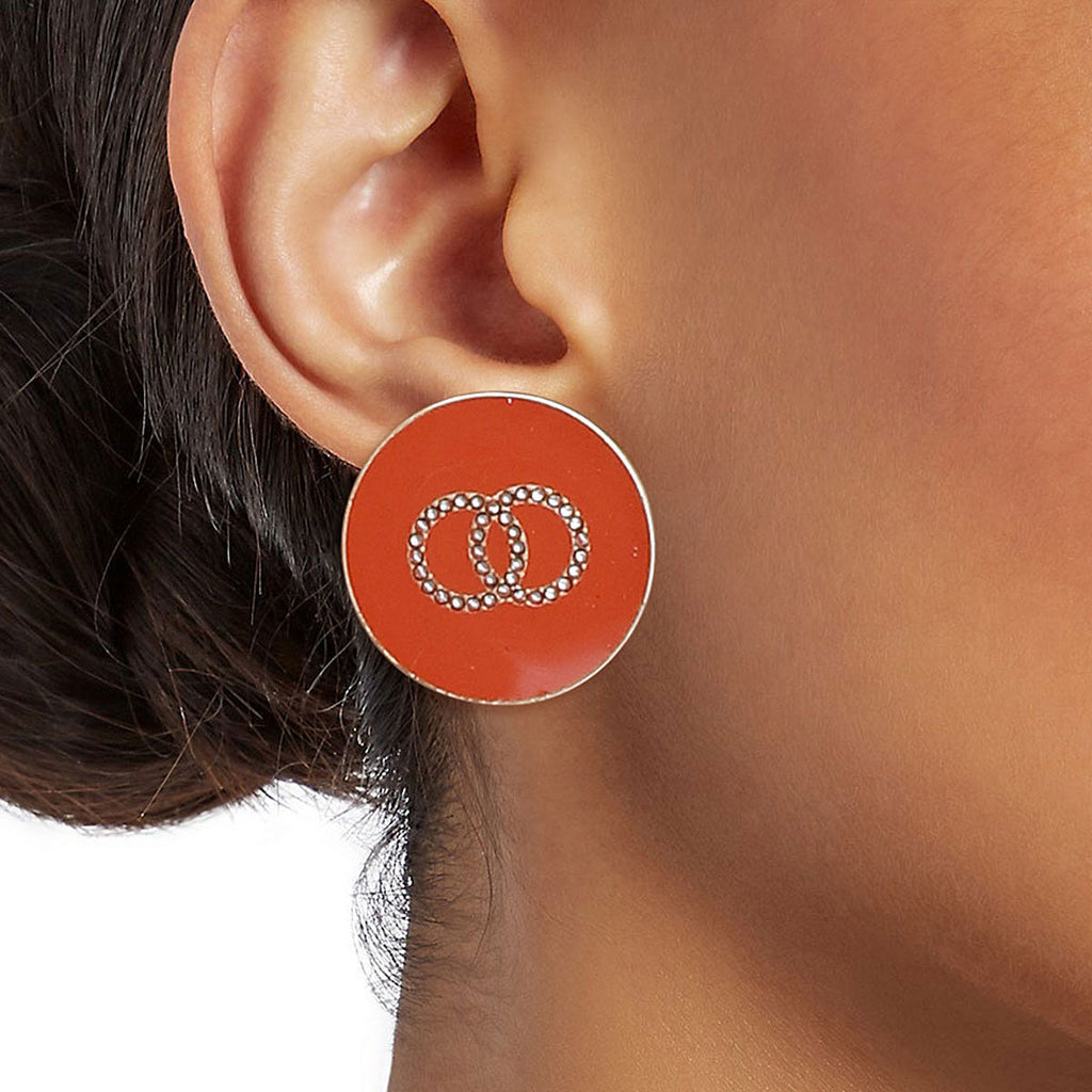 Flat Stud Earrings Orange Pop Chic Stylish Jewelry