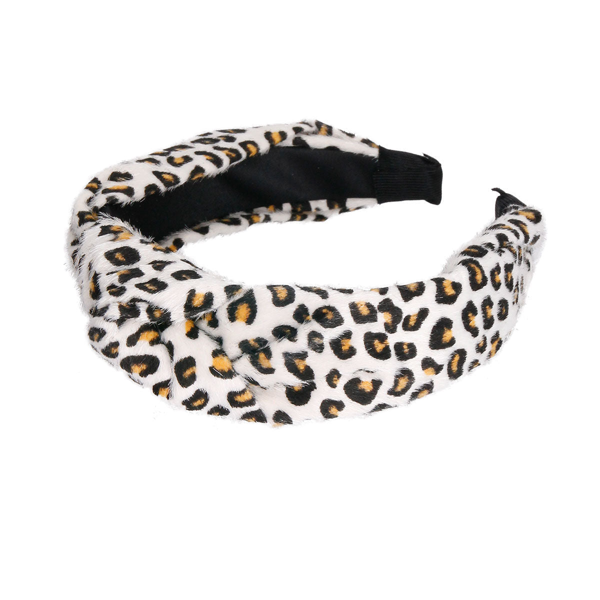 Fashion Headband White Leopard Knot Furry Stylish Accessory