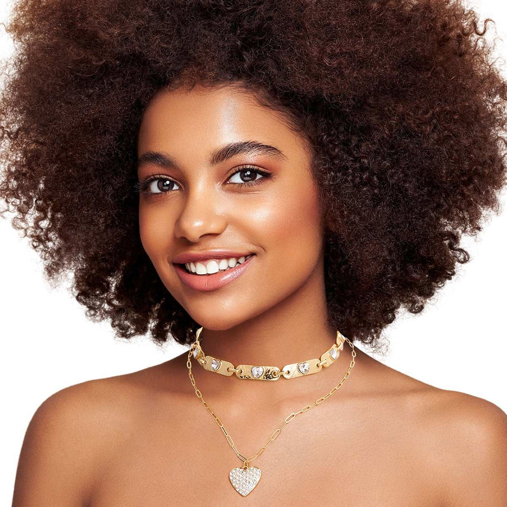 Choker Necklaces 2 Pcs Gold Link Heart Trendy Stylish Layered Jewelry