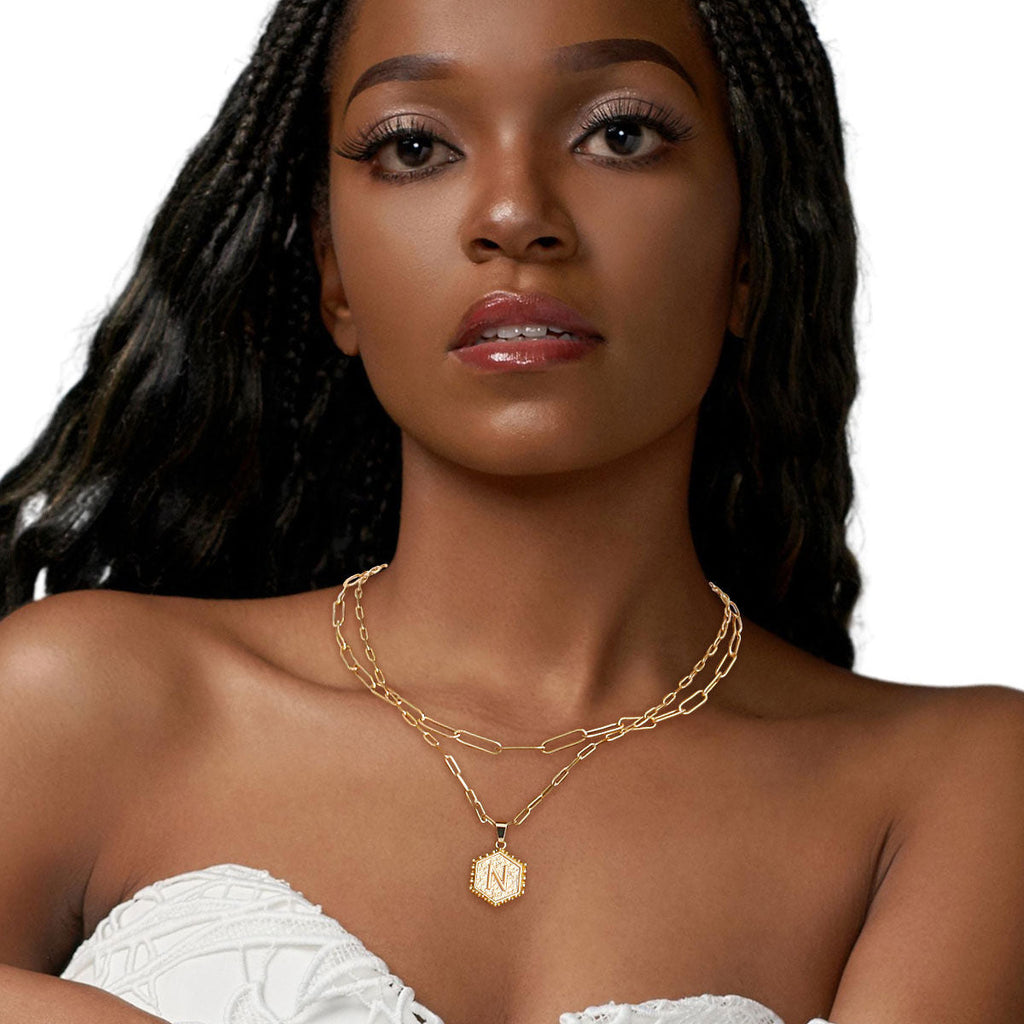 Initial Charm Necklace Hexagon N Stylish Statement Jewelry