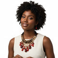 Leather Statement Necklace with Red Beaded Stone – Trendy Artisan Jewelry