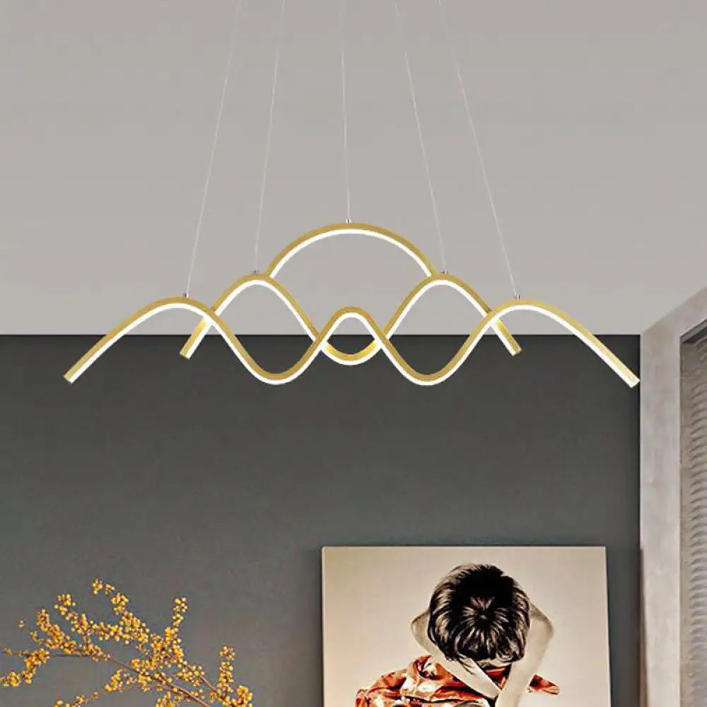 DecorBites™ Wavy Island Lighting: Modernist Metallic Gold Ceiling Hang Fixture with Warm/White Light