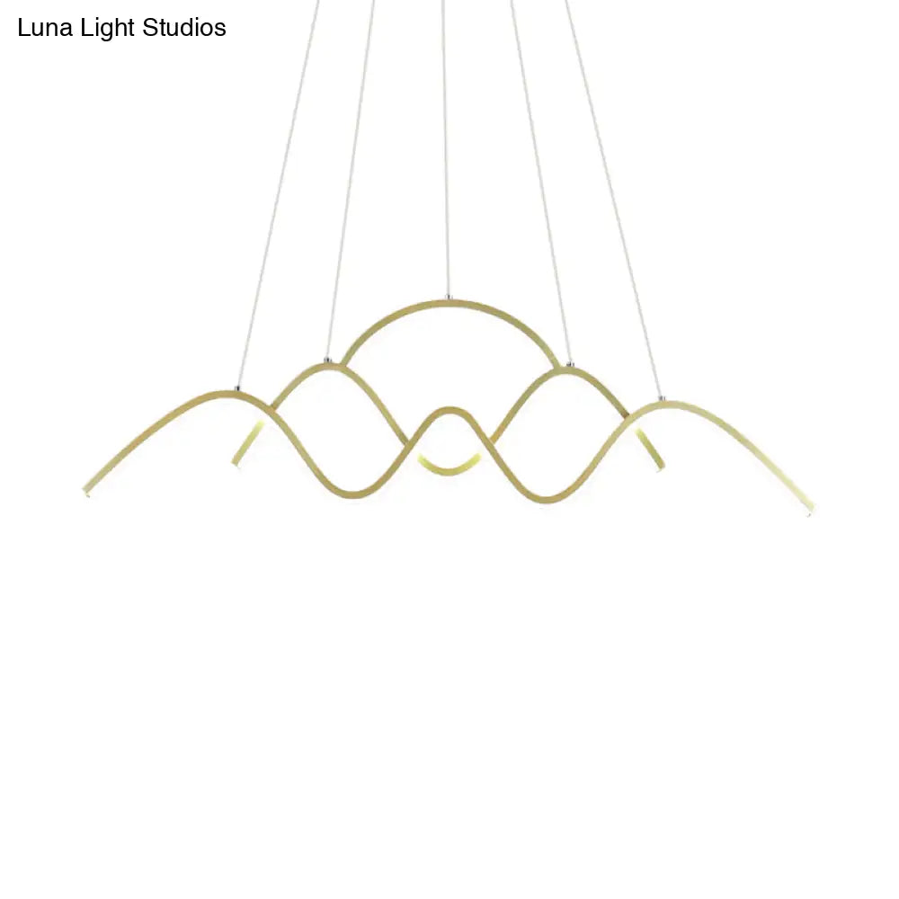 DecorBites™ Wavy Island Lighting: Modernist Metallic Gold Ceiling Hang Fixture with Warm/White Light