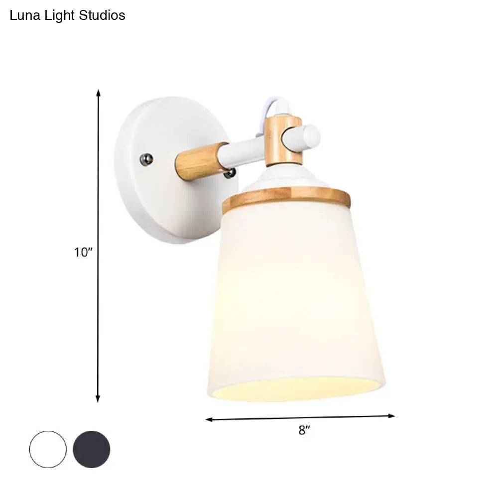 DecorBites™ White/Black Modernist Wall Lamp with Cream Glass Shade