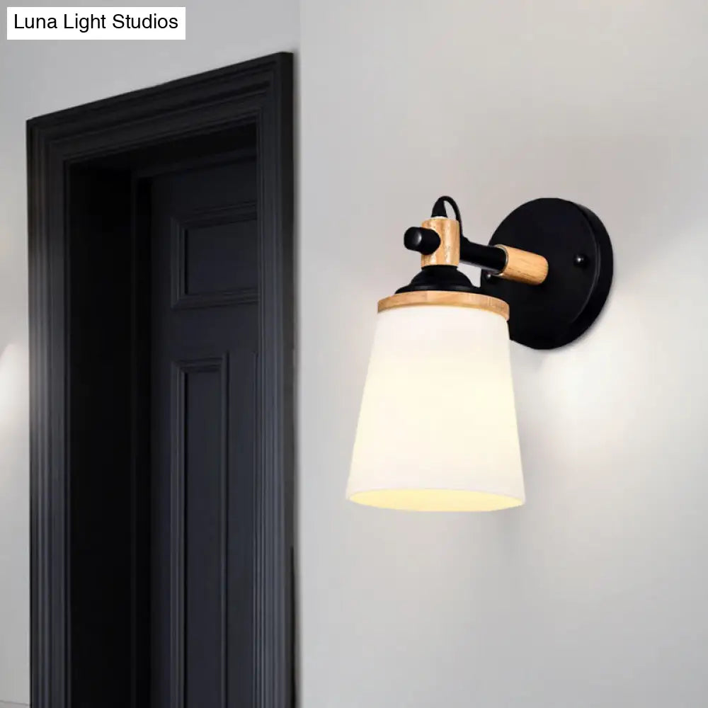 DecorBites™ White/Black Modernist Wall Lamp with Cream Glass Shade