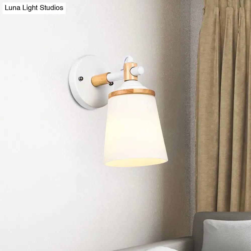 DecorBites™ White/Black Modernist Wall Lamp with Cream Glass Shade