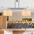 DecorBites™ White Fabric Drum Island Pendant with 2 Lights - Traditional Hanging Light Kit for Dining Room