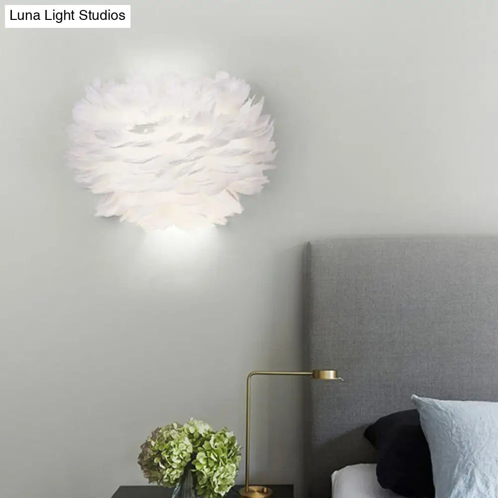 DecorBites™ White Floral Wall Mount Light - Minimalist Feather Sconce for Bedroom