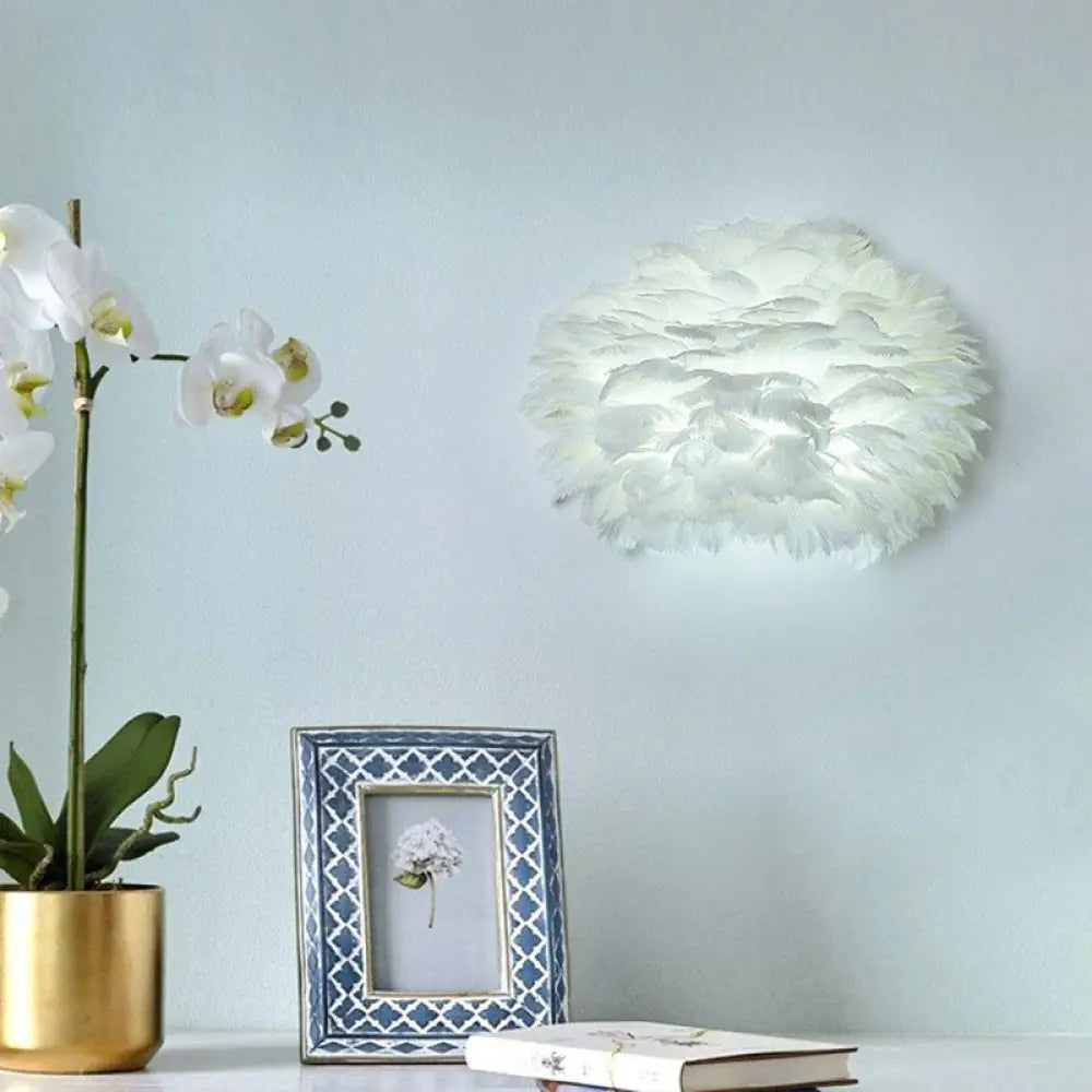 DecorBites™ White Floral Wall Mount Light - Minimalist Feather Sconce for Bedroom