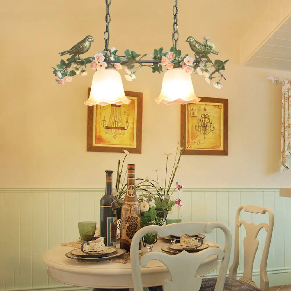 DecorBites™ White Glass Island Light - Elegant American Rose Restaurant Suspension Fixture