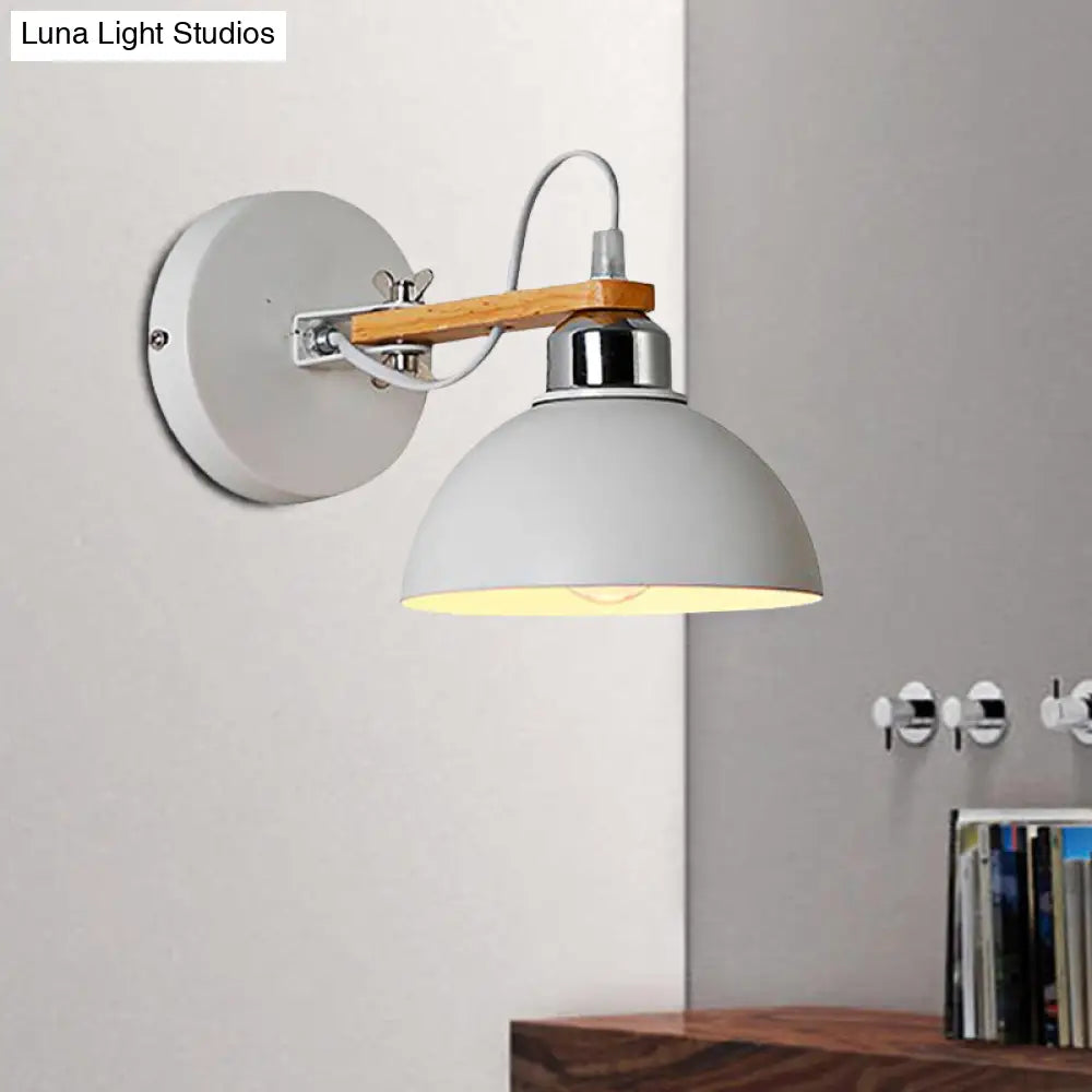 DecorBites™ White Metallic and Wood Wall Sconce for Bedroom - Simple Style, Bowl-Shaped Light Fixture.