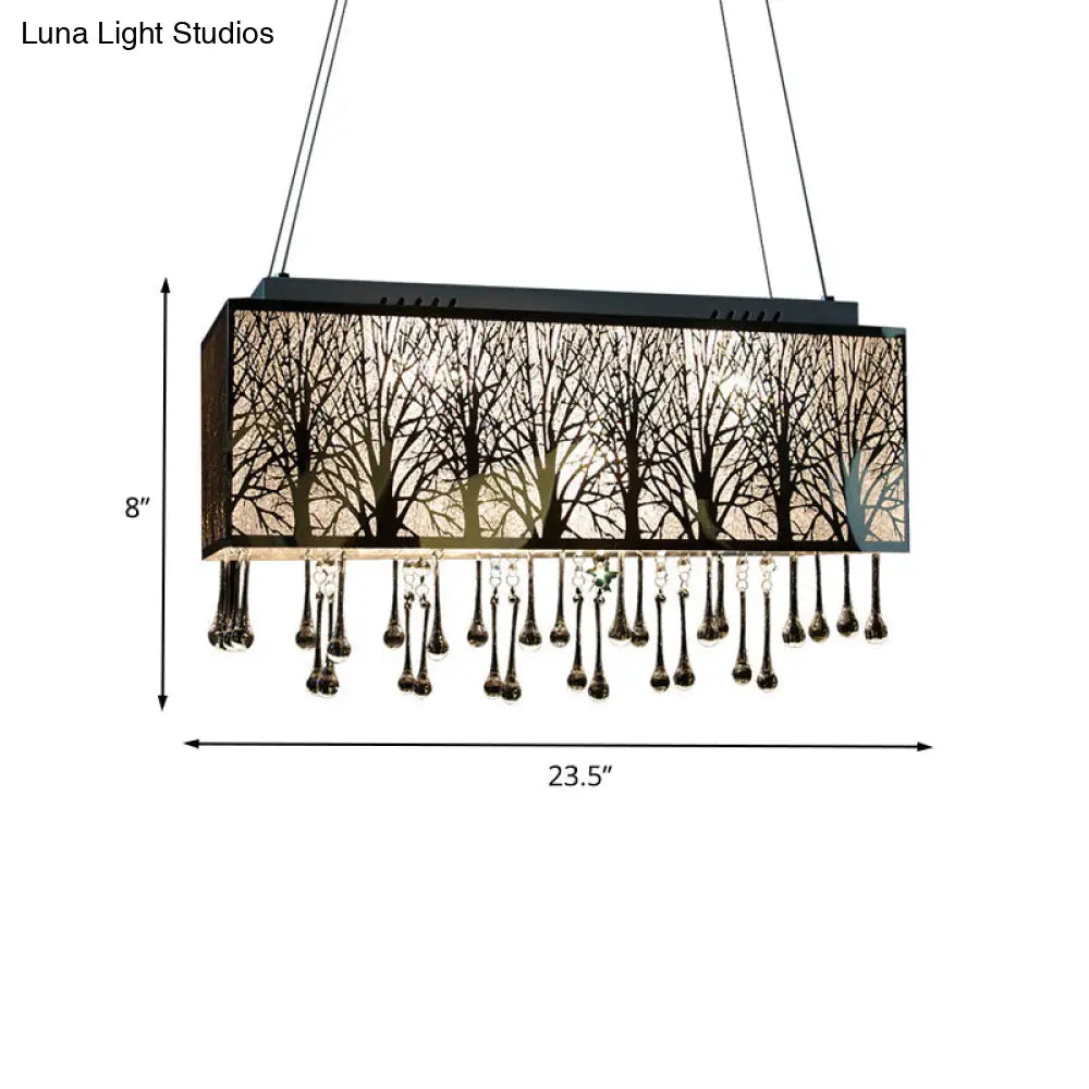 DecorBites™ White Modern Island Light with 3 Waterdrop Crystal Heads and Forest Pattern